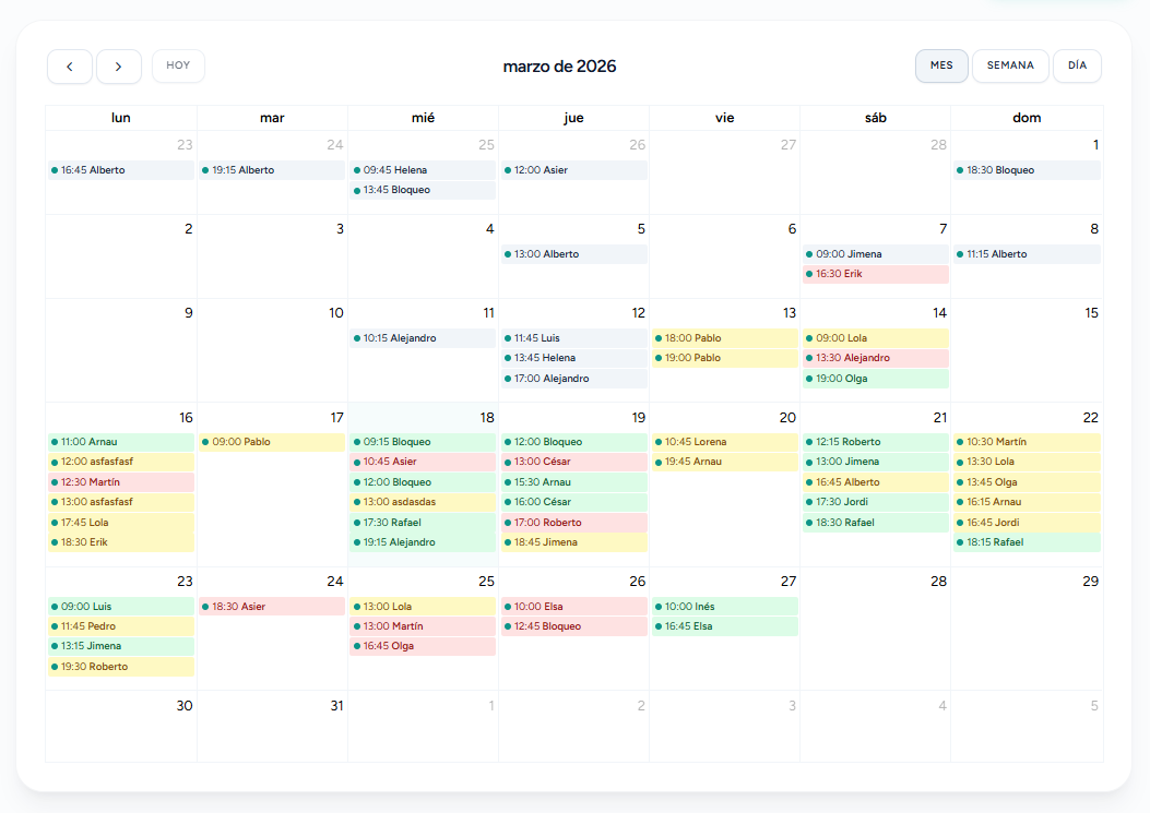 Vista de la agenda inteligente de FisioCitas